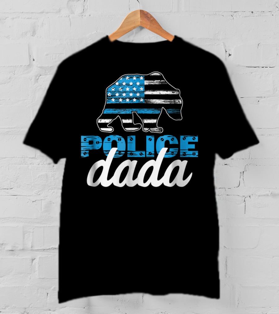 Police Dada Thin Blue Line Bear American Flag T-Shirt