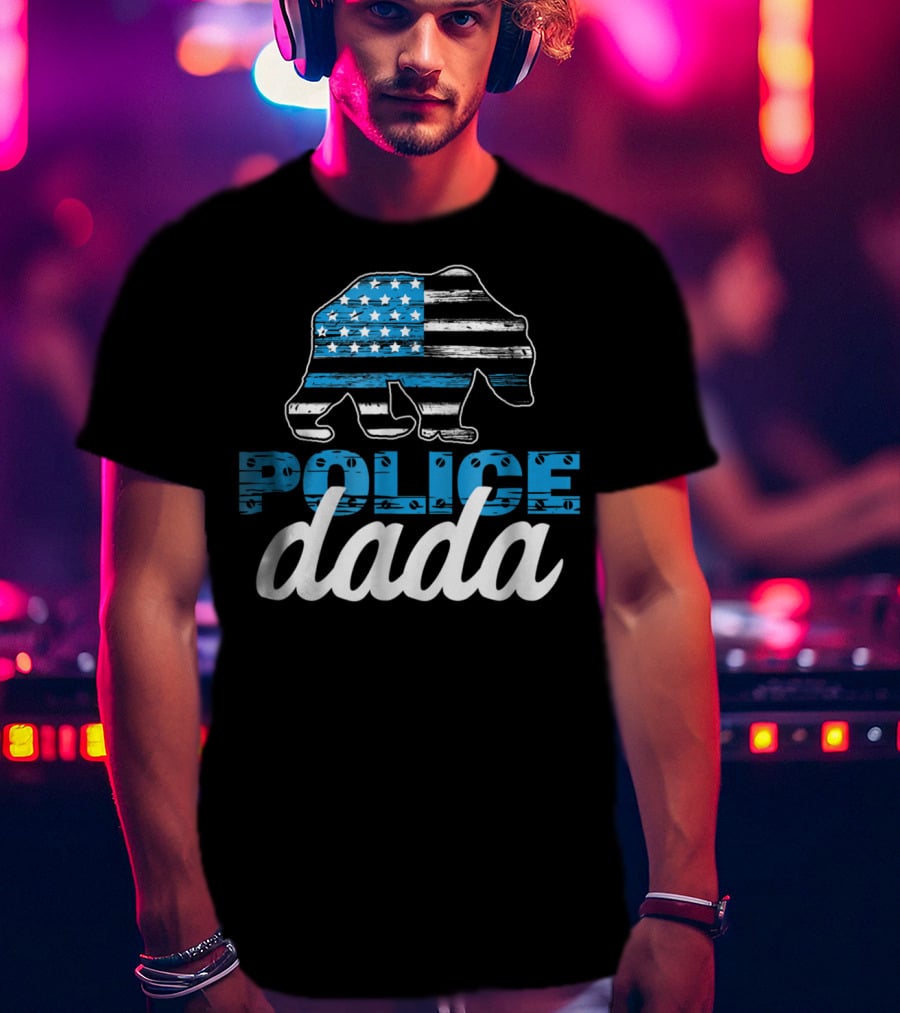 Police Dada Thin Blue Line Bear American Flag T-Shirt