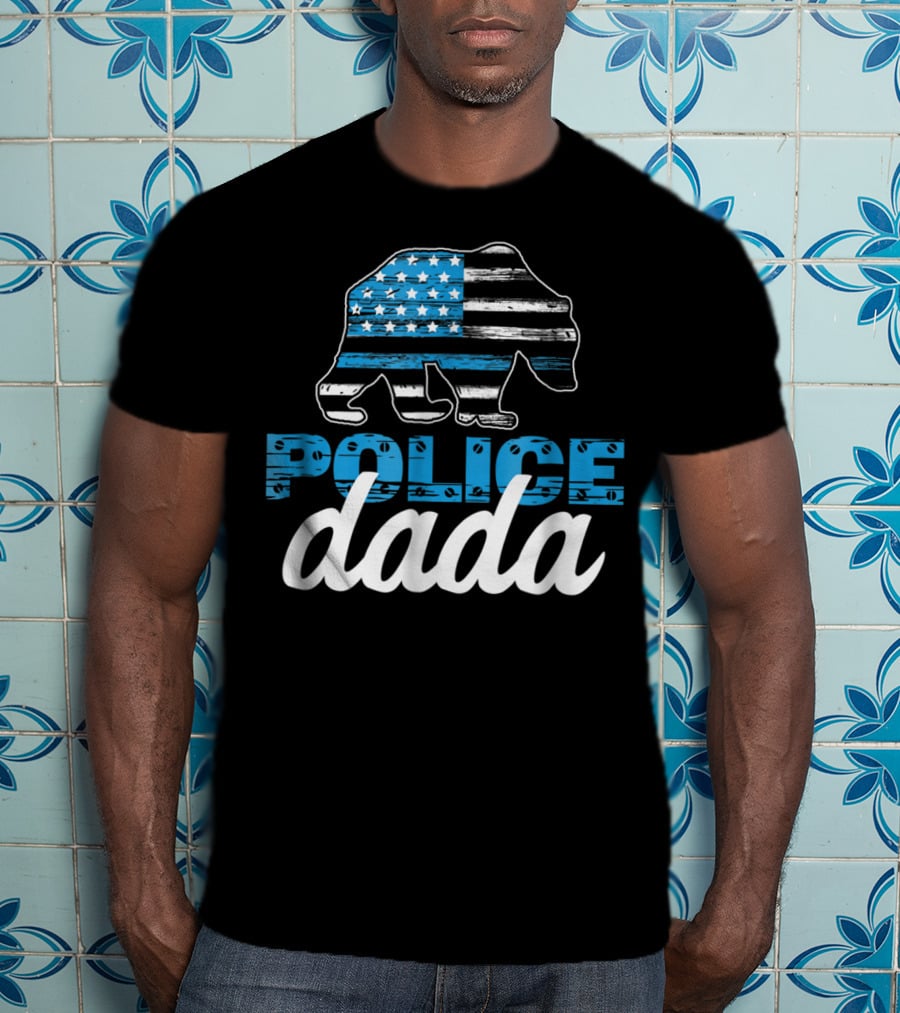 Police Dada Thin Blue Line Bear American Flag T-Shirt