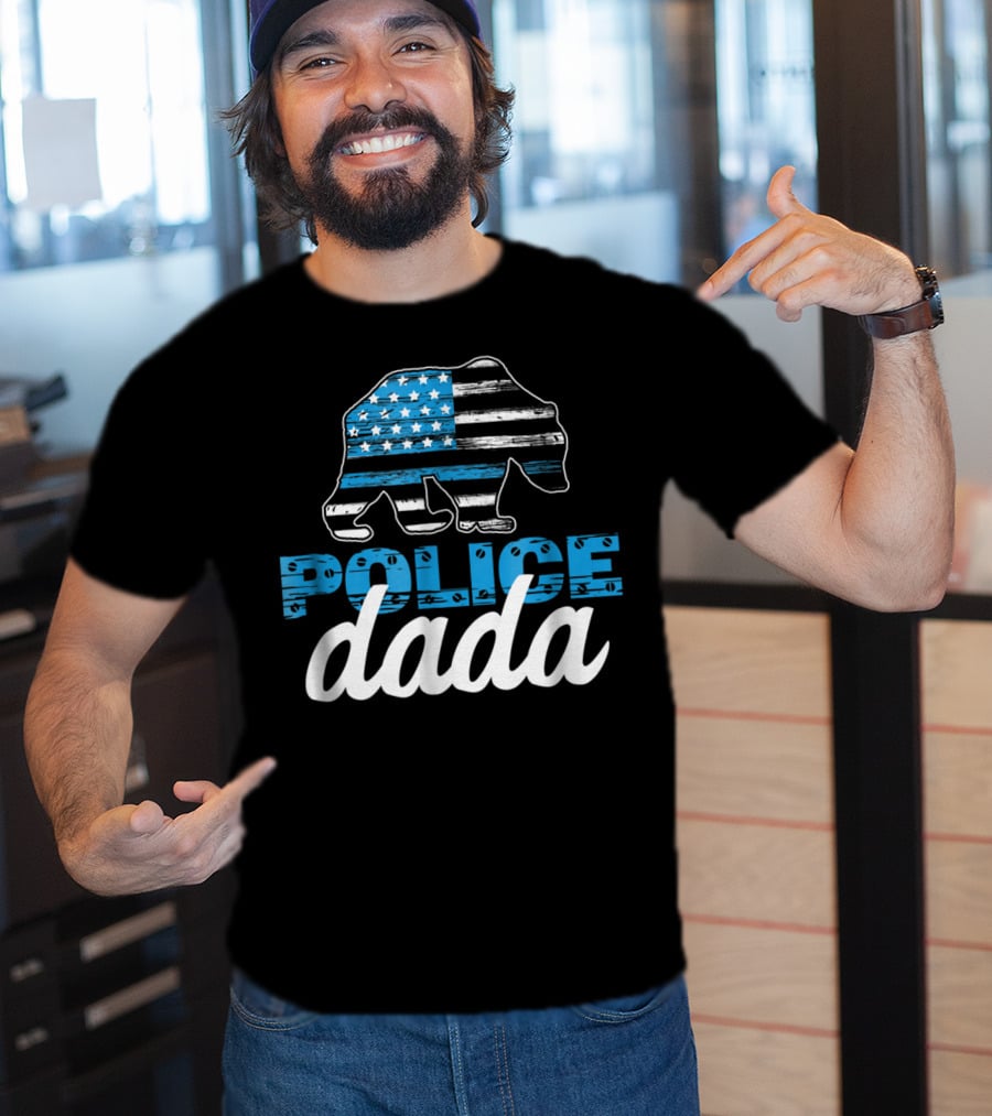 Police Dada Thin Blue Line Bear American Flag T-Shirt
