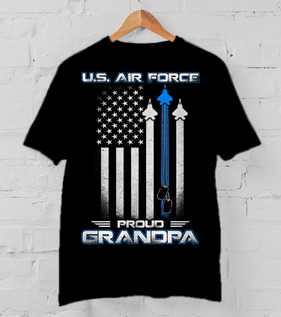 U.S. Air Force Proud Grandpa Flag And Fighter Jets With Dog Tags T-Shirt