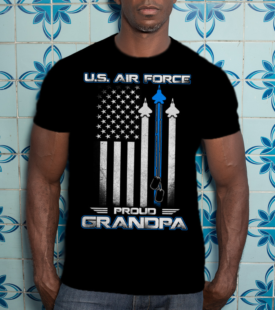 U.S. Air Force Proud Grandpa Flag And Fighter Jets With Dog Tags T-Shirt