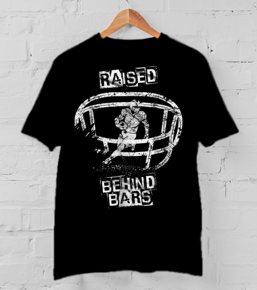 Raised Behind Bars Football Helmet And Player T-Shirt