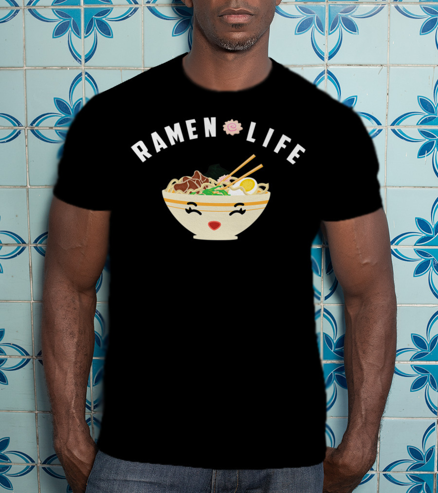 Ramen Life Cool Noodle Soup Addicts Happy Face Bowl T-Shirt