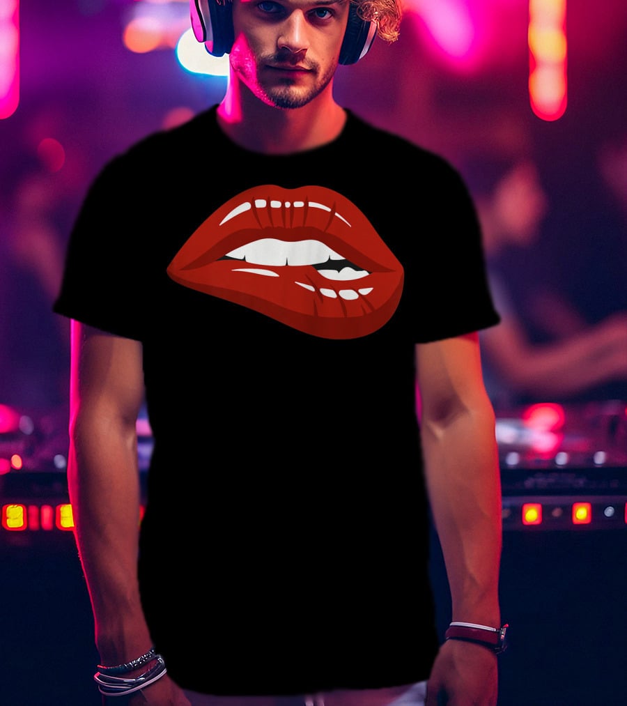 Red Lips Biting Lipstick Makeup Iconic Red Pout T-Shirt