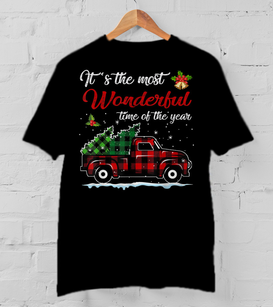 It's The Most Wonderful Time Of The Year Red Plaid Truck And Christmas Tree Decorations T-Shirt