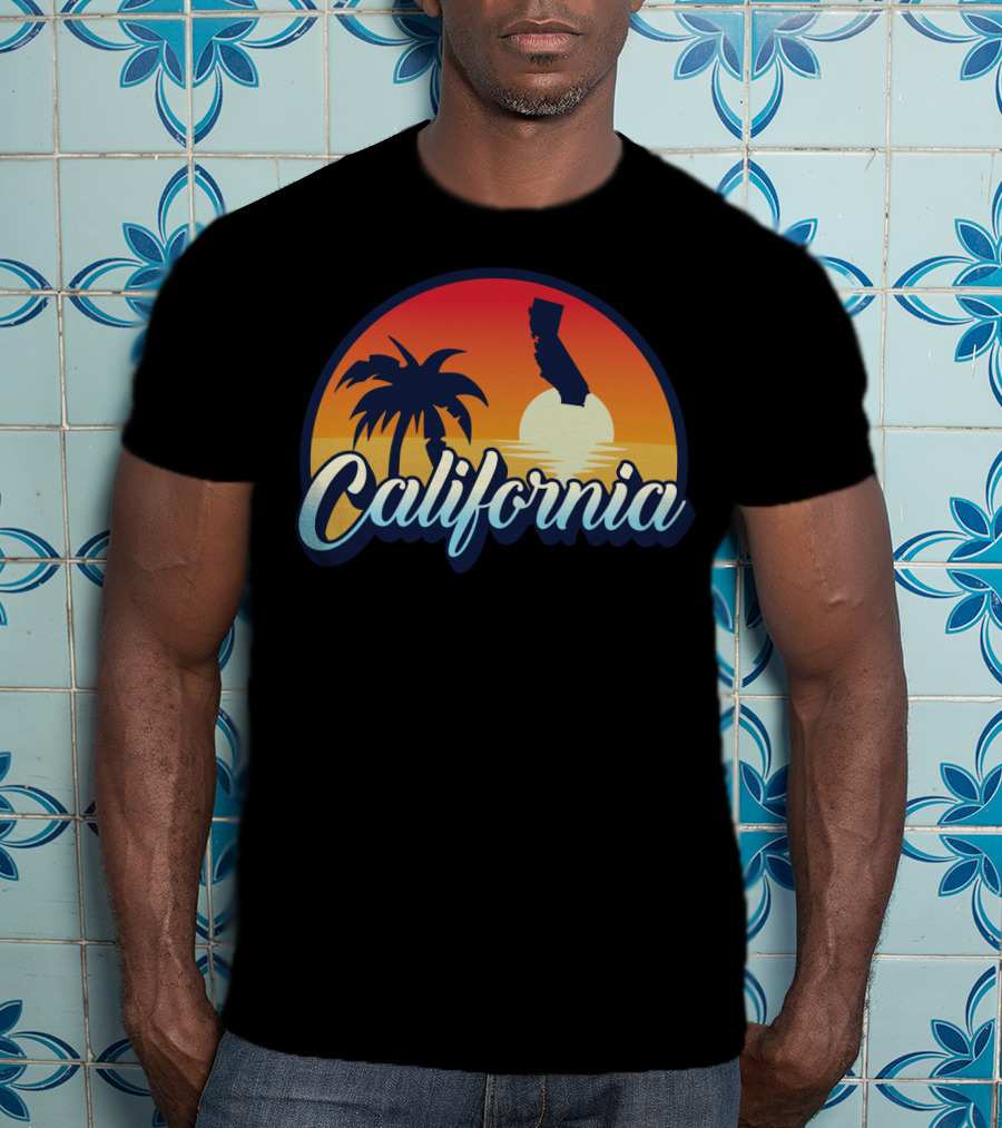 Retro California Beach Vintage Cali Pride Sunset Palm Trees T-Shirt
