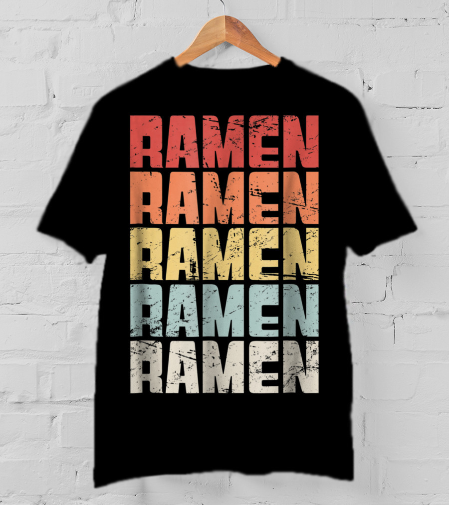Retro Distressed Multicolor Ramen Repeated Text T-Shirt