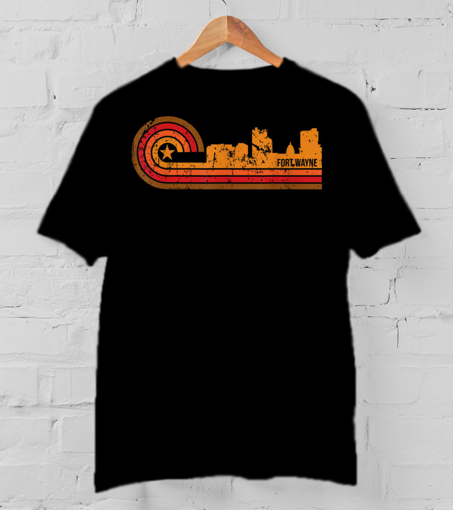 Retro Fort Wayne Indiana Skyline With Star And Stripes T-Shirt