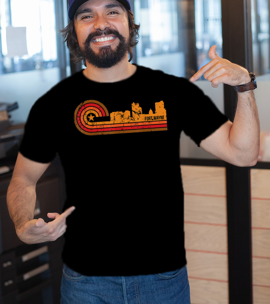 Retro Fort Wayne Indiana Skyline With Star And Stripes T-Shirt