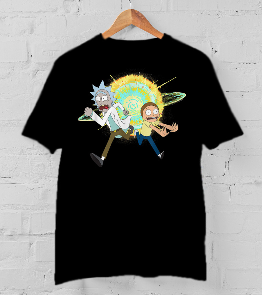 Rick And Morty Running From A Portal Explosion T-Shirt