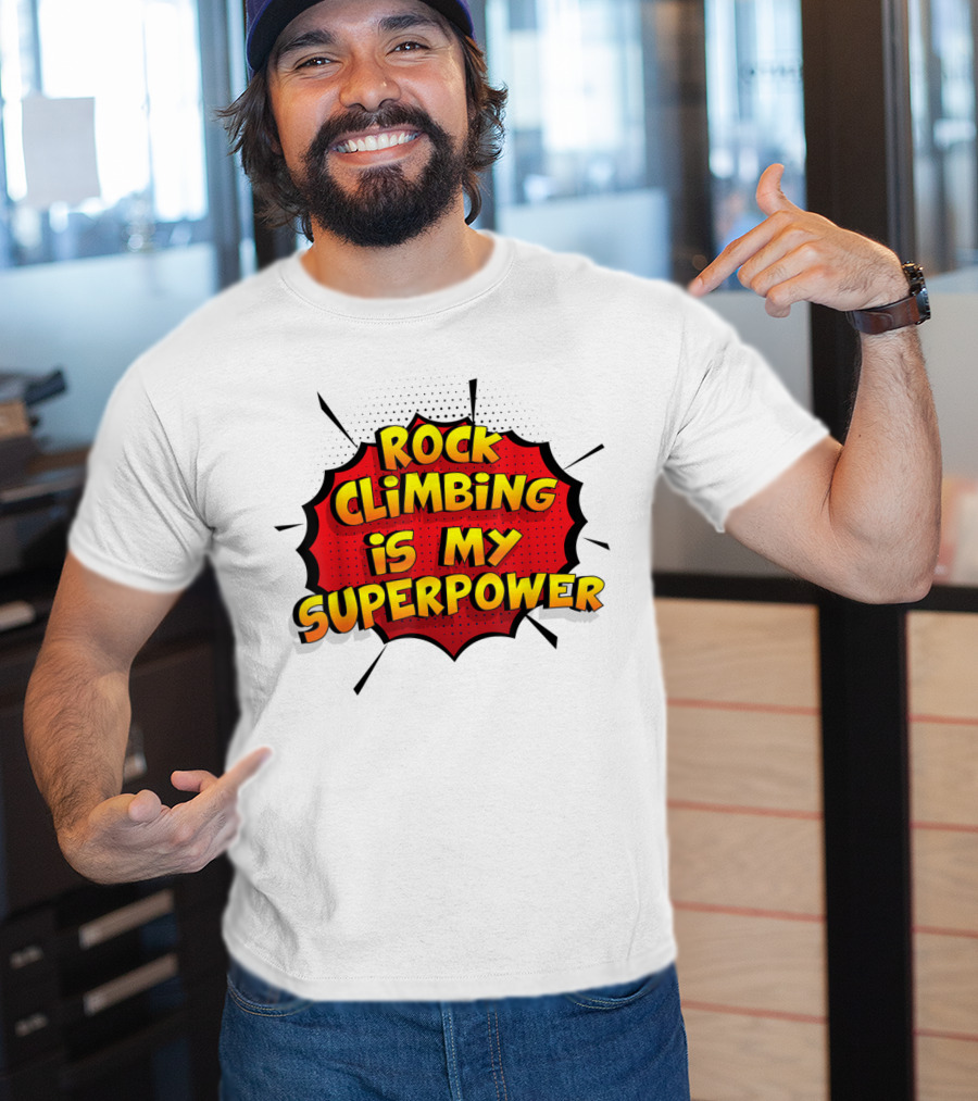 Rock Climbing Is My Superpower Comic Burst T-Shirt