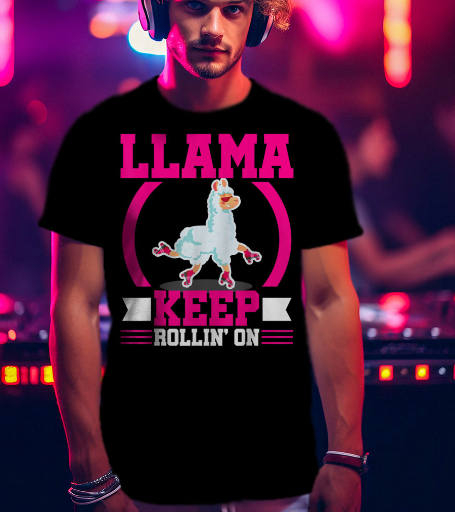 Llama Keep Rollin' On Funny Skater Derby Skating T-Shirt