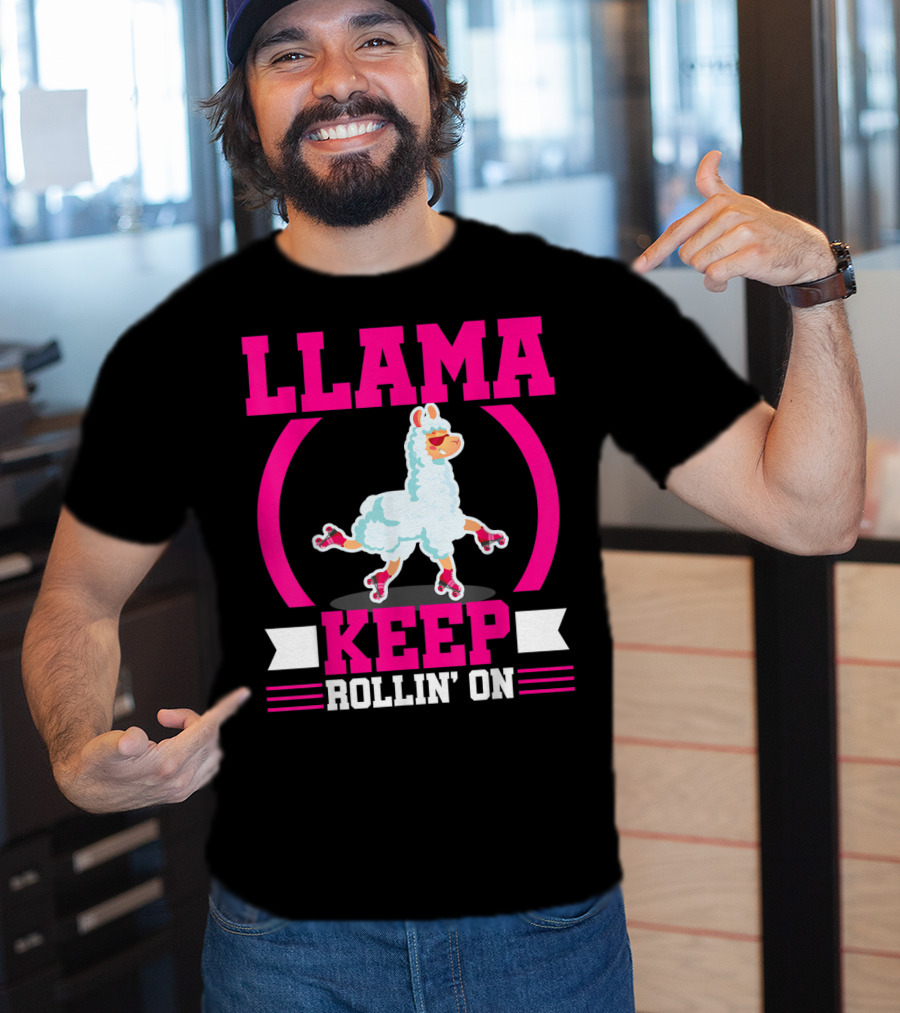 Llama Keep Rollin' On Funny Skater Derby Skating T-Shirt
