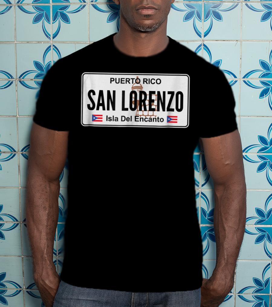 San Lorenzo Puerto Rico Isla Del Encanto License Plate T-Shirt