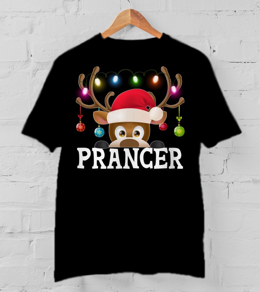 Prancer Santa Reindeer Xmas Lights Ornaments T-Shirt
