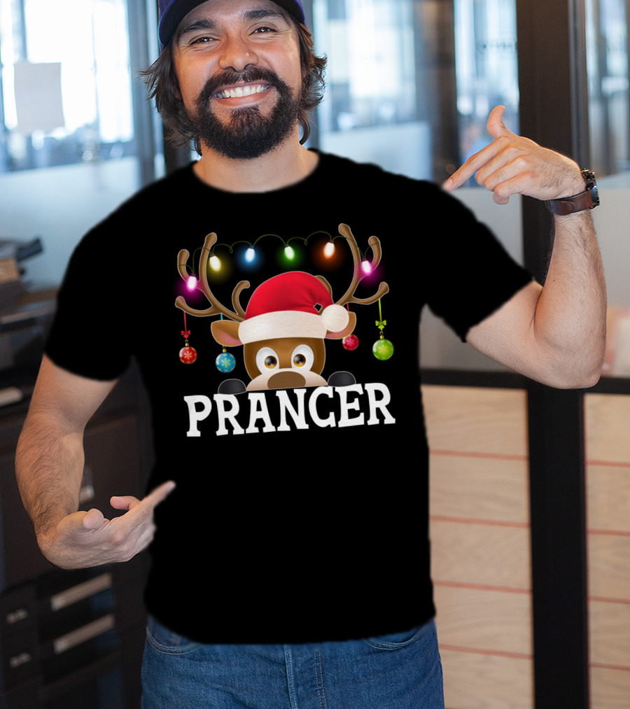 Prancer Santa Reindeer Xmas Lights Ornaments T-Shirt