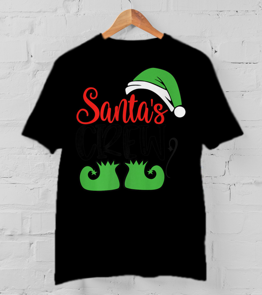 Santa's Crew Christmas Hat And Shoes T-Shirt