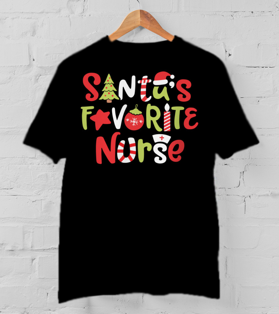 Santa's Favorite Nurse Christmas Tree Ornament Candle Hat T-Shirt