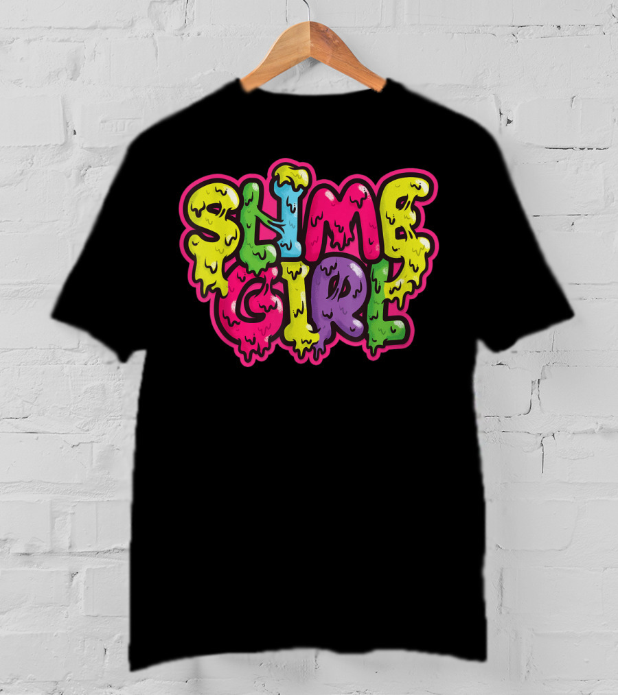 Slime Girl Birthday Party Queen Colorful Dripping Text T-Shirt