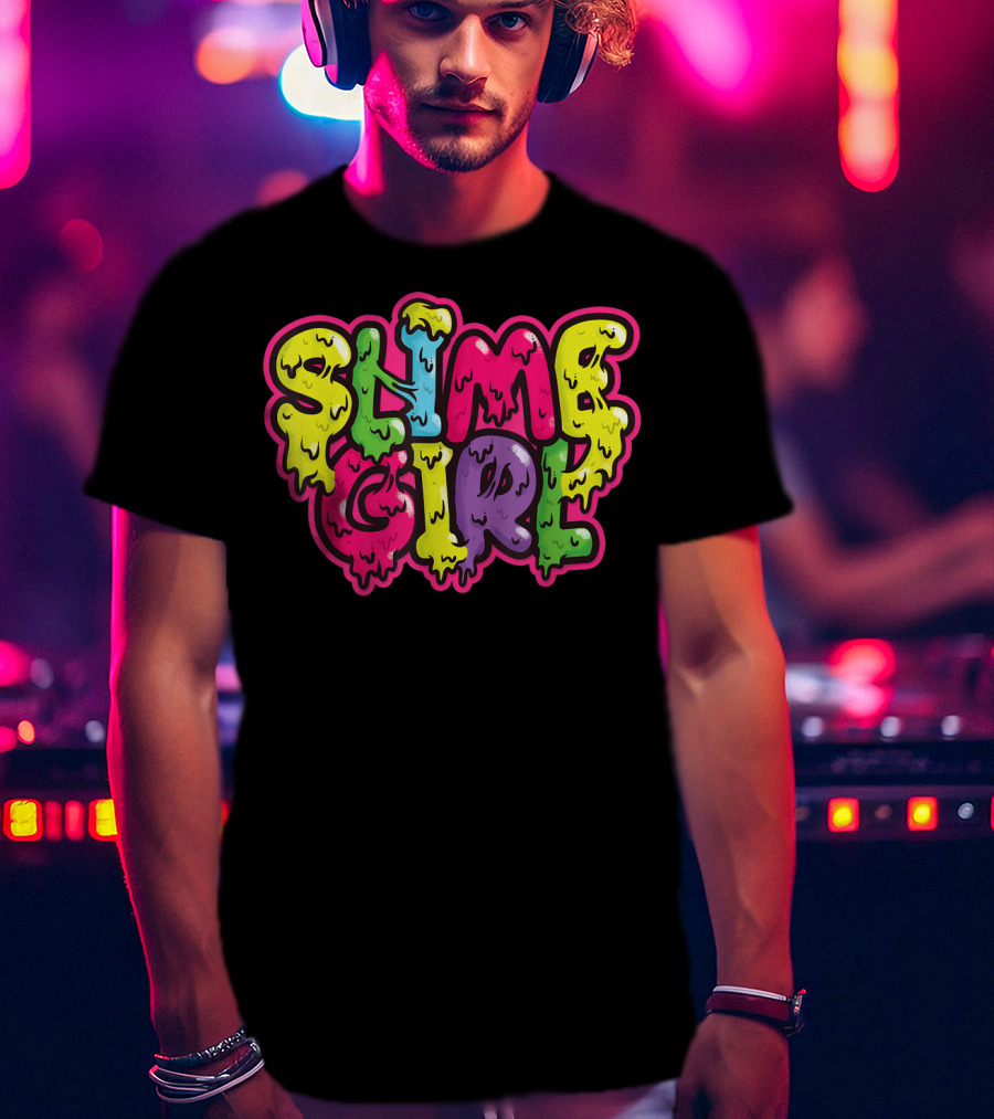 Slime Girl Birthday Party Queen Colorful Dripping Text T-Shirt