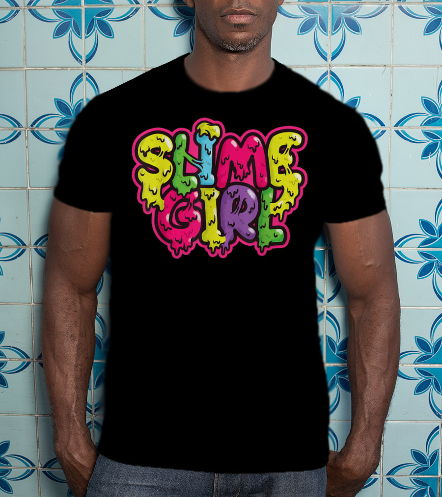 Slime Girl Birthday Party Queen Colorful Dripping Text T-Shirt