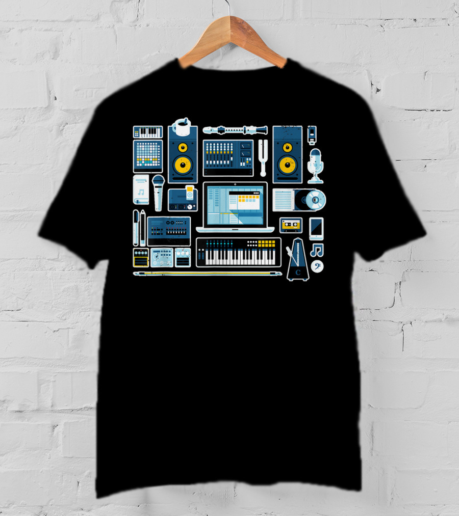 Music Production Essentials Sound Engineer Audio Equipment Collection T-Shirt