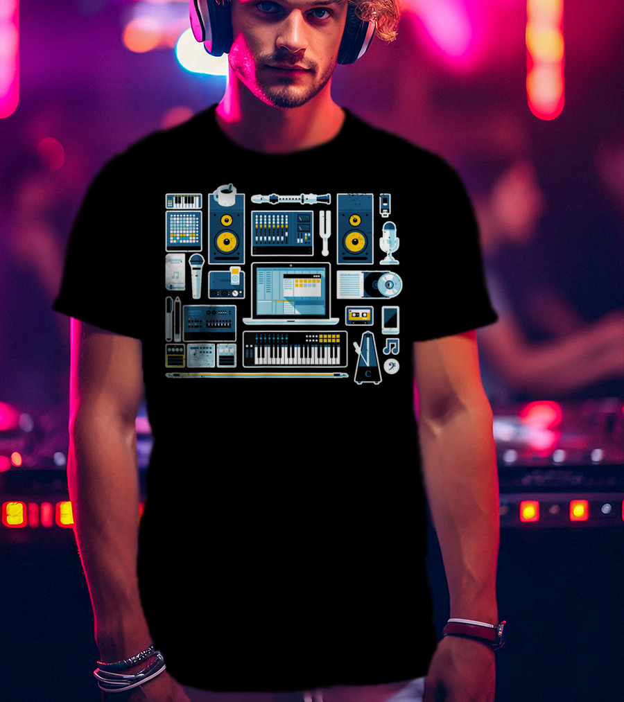 Music Production Essentials Sound Engineer Audio Equipment Collection T-Shirt