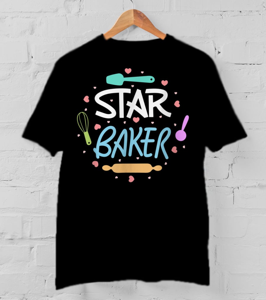 Star Baker Baking Utensils Hearts Fun T-Shirt