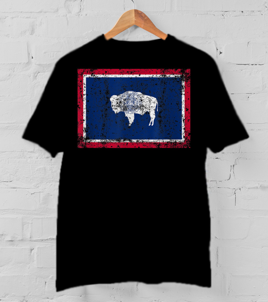 State Of Wyoming Flag Vintage Fall Buffalo T-Shirt