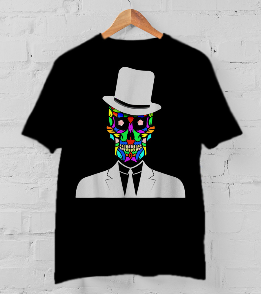 Sugar Skull Baron Samedi Voodoo Colorful Mask In Suit And Top Hat T-Shirt