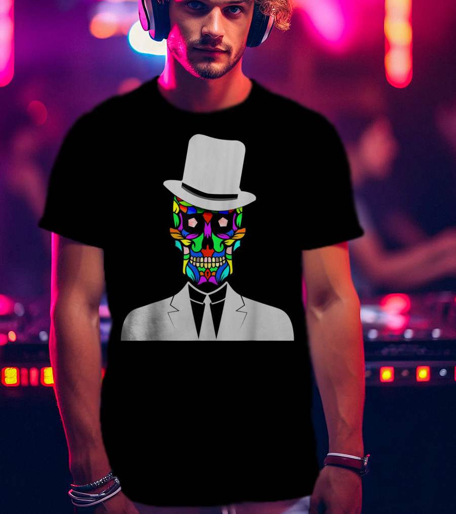 Sugar Skull Baron Samedi Voodoo Colorful Mask In Suit And Top Hat T-Shirt