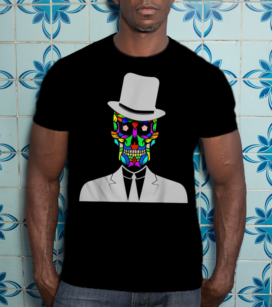 Sugar Skull Baron Samedi Voodoo Colorful Mask In Suit And Top Hat T-Shirt