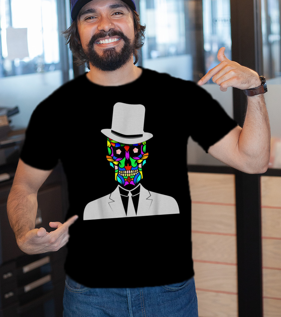 Sugar Skull Baron Samedi Voodoo Colorful Mask In Suit And Top Hat T-Shirt
