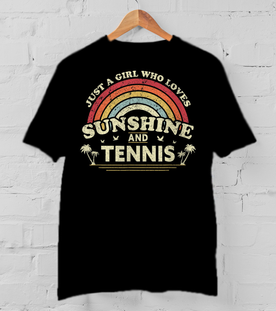 Just A Girl Who Loves Sunshine And Tennis Vintage Rainbow Palm Trees T-Shirt