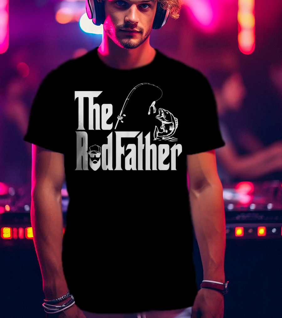 The RodFather Fishing Rod Fish Reel Bearded Man T-Shirt