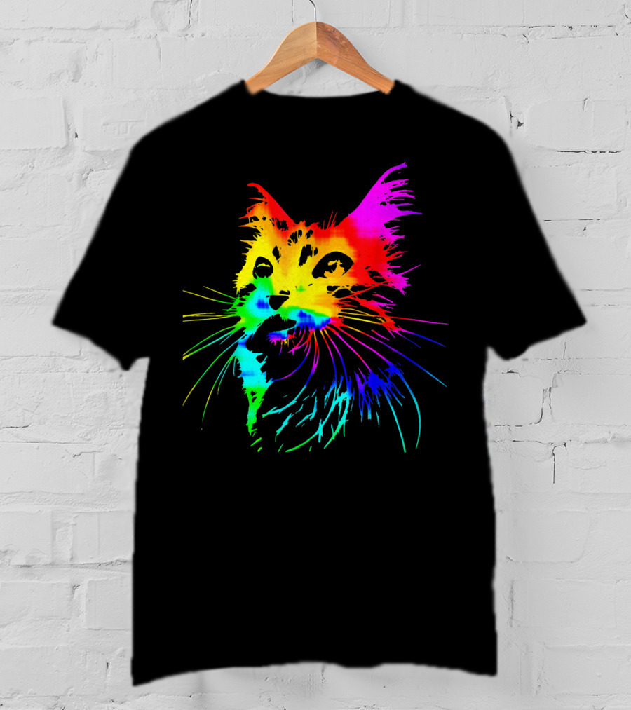 Tie Dye Rainbow Cat Multicolor Psychedelic Cat T-Shirt