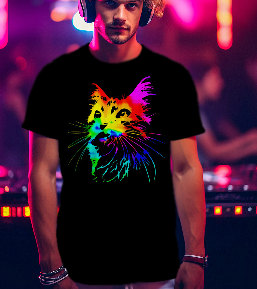 Tie Dye Rainbow Cat Multicolor Psychedelic Cat T-Shirt