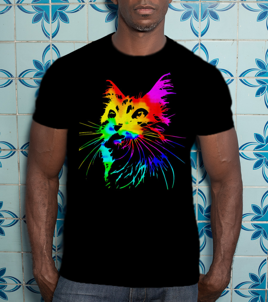 Tie Dye Rainbow Cat Multicolor Psychedelic Cat T-Shirt