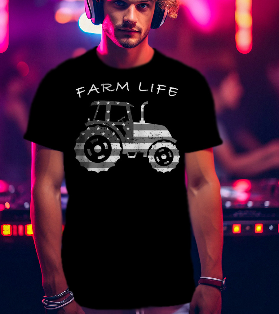 Farm Life Tractor American Flag Farmer T-Shirt