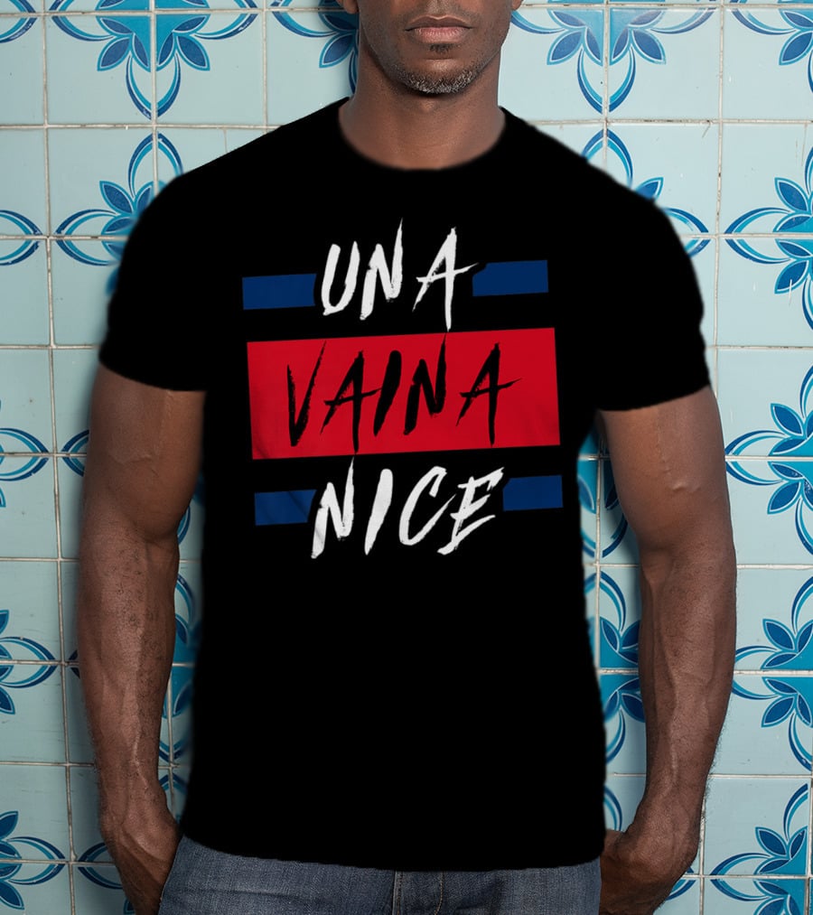 Una Vaina Nice Funny Dominican Bold Red And Blue Text T-Shirt