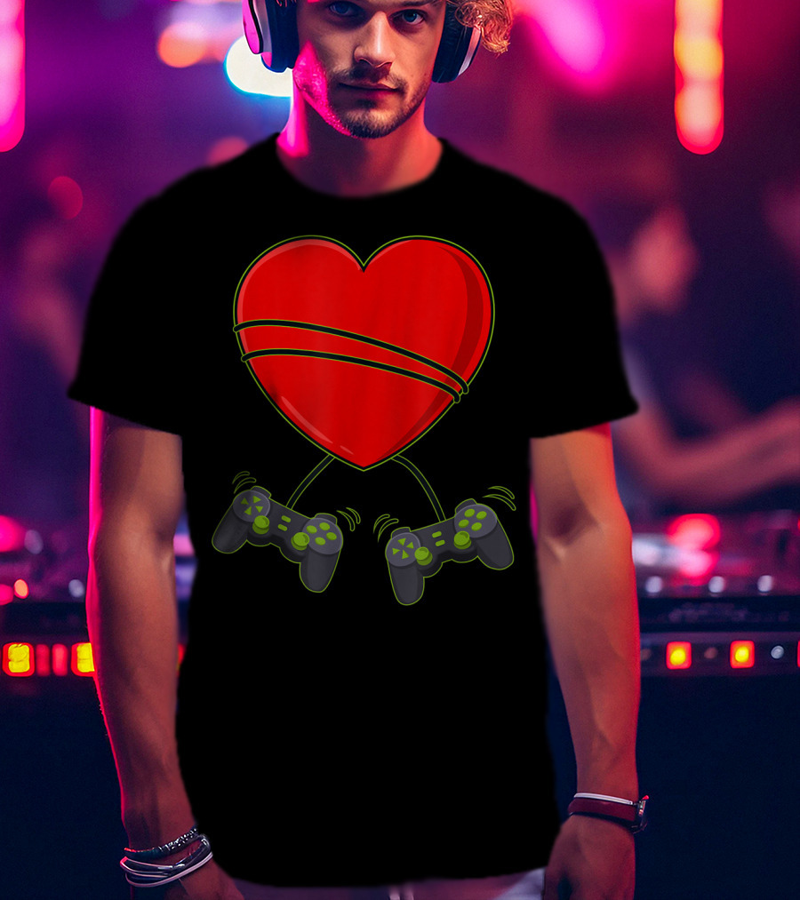 Video Gamer Heart Controllers Valentines Day Love T-Shirt