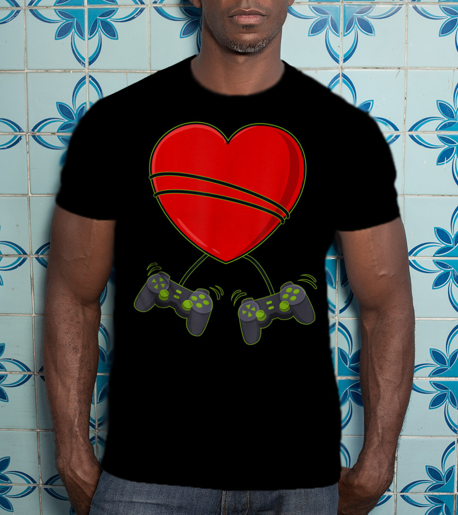 Video Gamer Heart Controllers Valentines Day Love T-Shirt