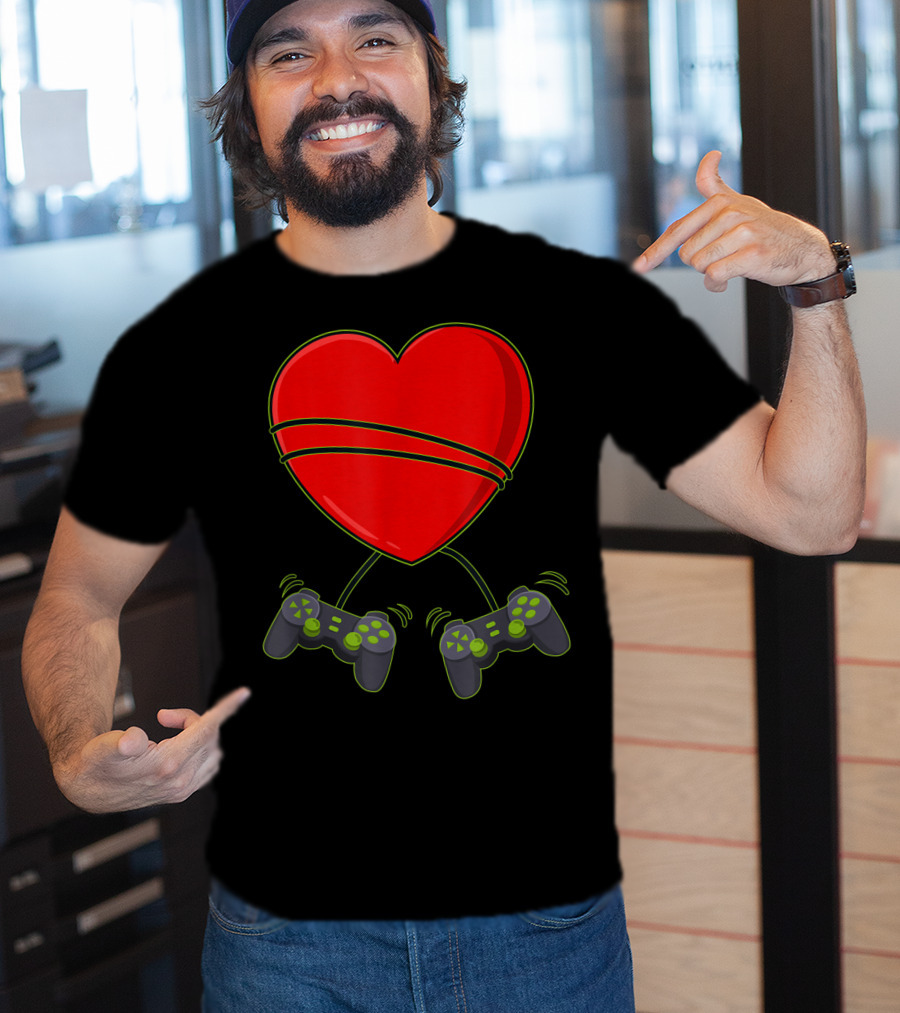 Video Gamer Heart Controllers Valentines Day Love T-Shirt