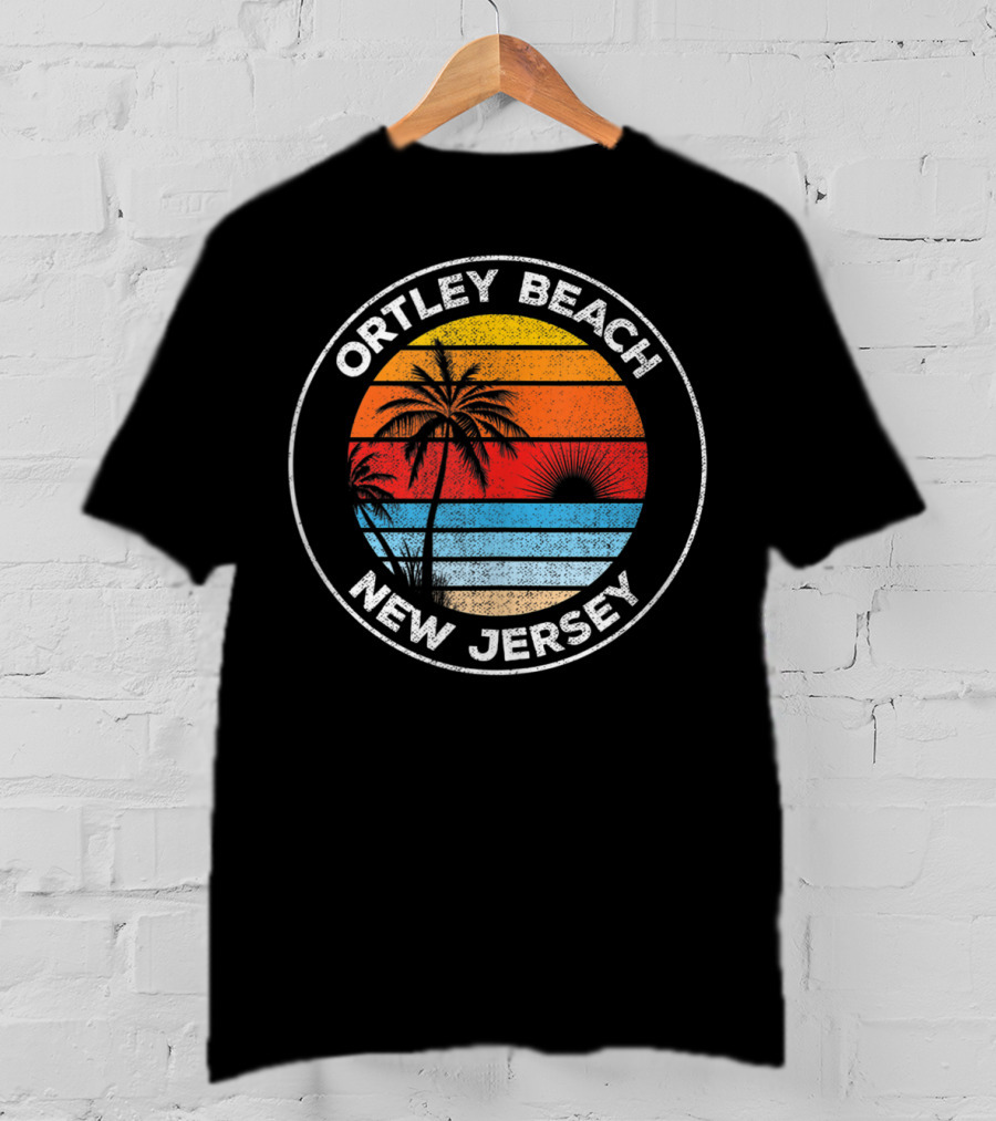 Ortley Beach New Jersey Vintage Sunset Palm Trees Souvenir T-Shirt