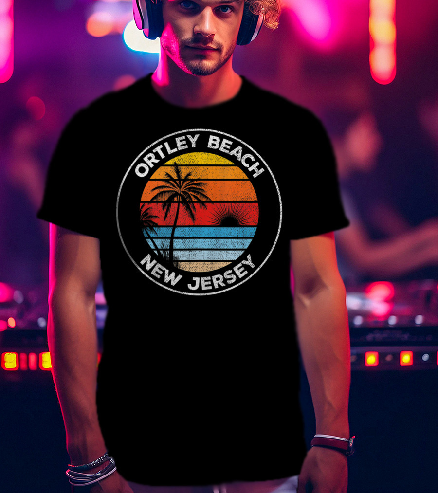 Ortley Beach New Jersey Vintage Sunset Palm Trees Souvenir T-Shirt