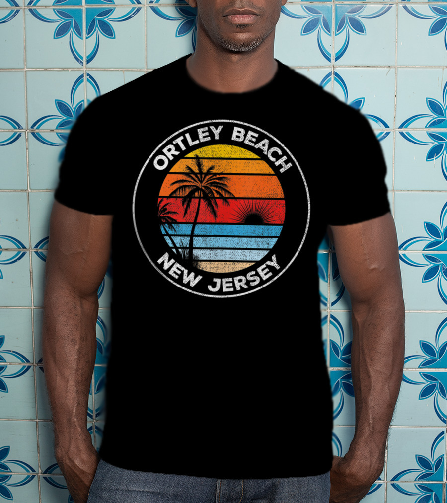 Ortley Beach New Jersey Vintage Sunset Palm Trees Souvenir T-Shirt