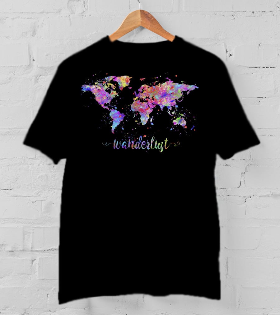 Wanderlust World Map Colorful Watercolor T-Shirt