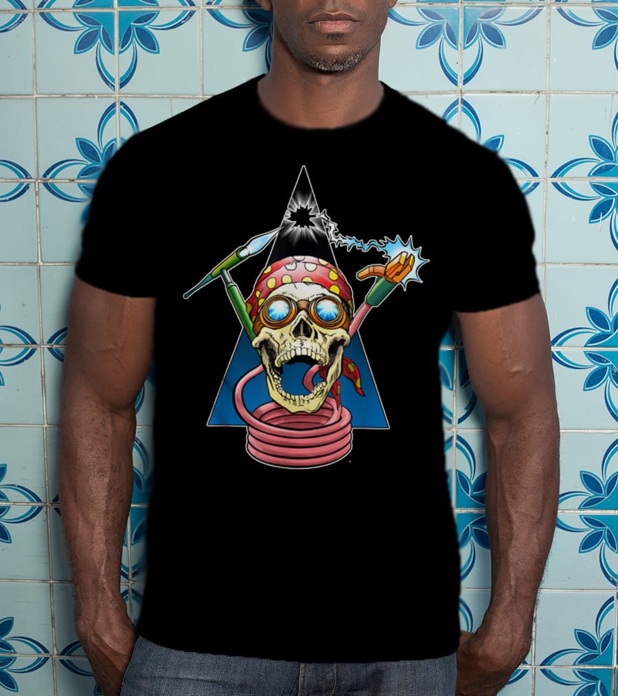 Welder Skull Welding Sparks Bandana Retro Mask T-Shirt