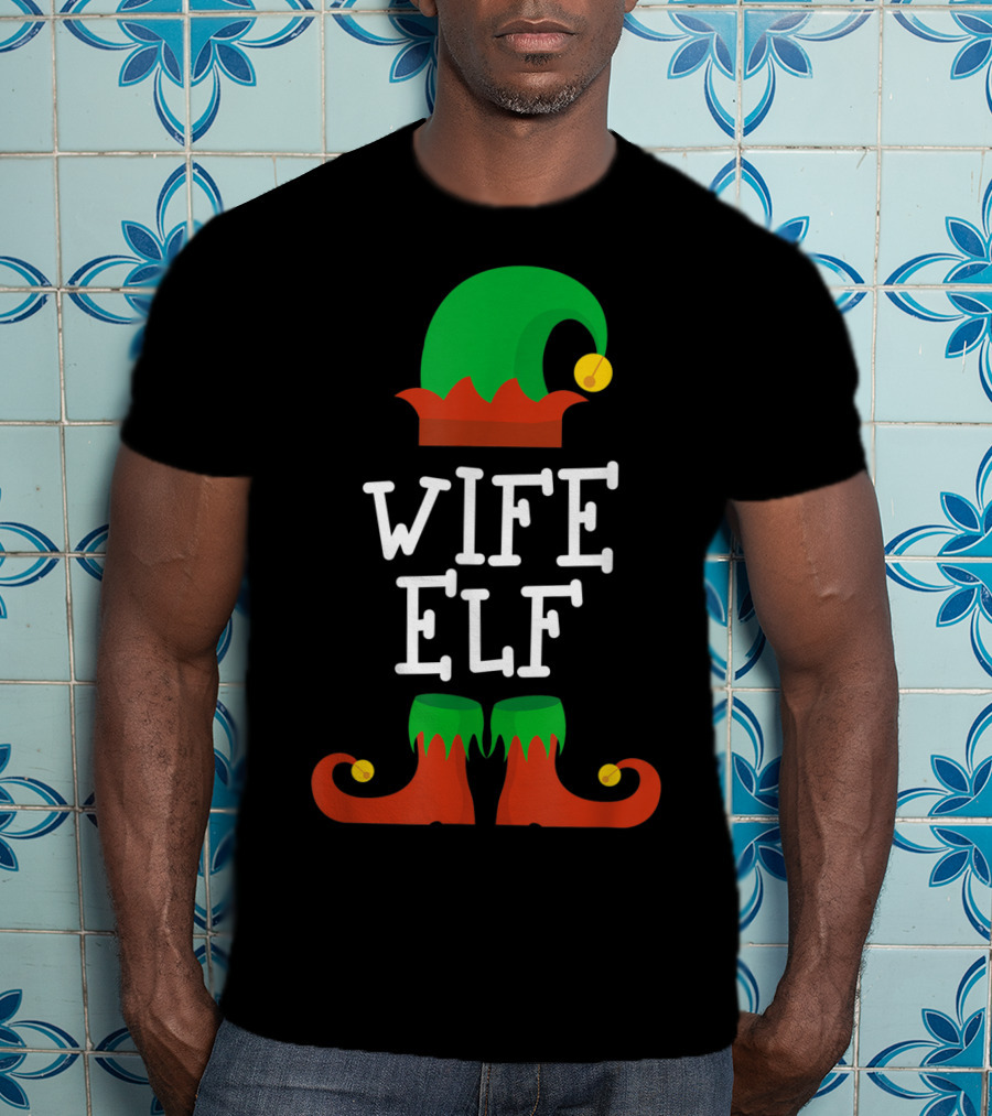 Wife Elf Christmas Holiday Costume Hat And Shoes T-Shirt